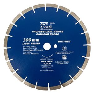Diamond Blade 300 X 25.4mm Green / New Concrete Laser Welded Segmented