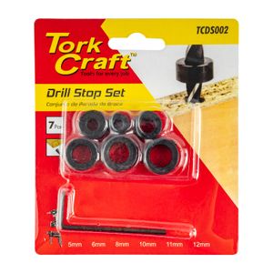 TORK CRAFT 7pc Drill Stop Set (5.6.8.10.11.12mm) C/w Allen Key